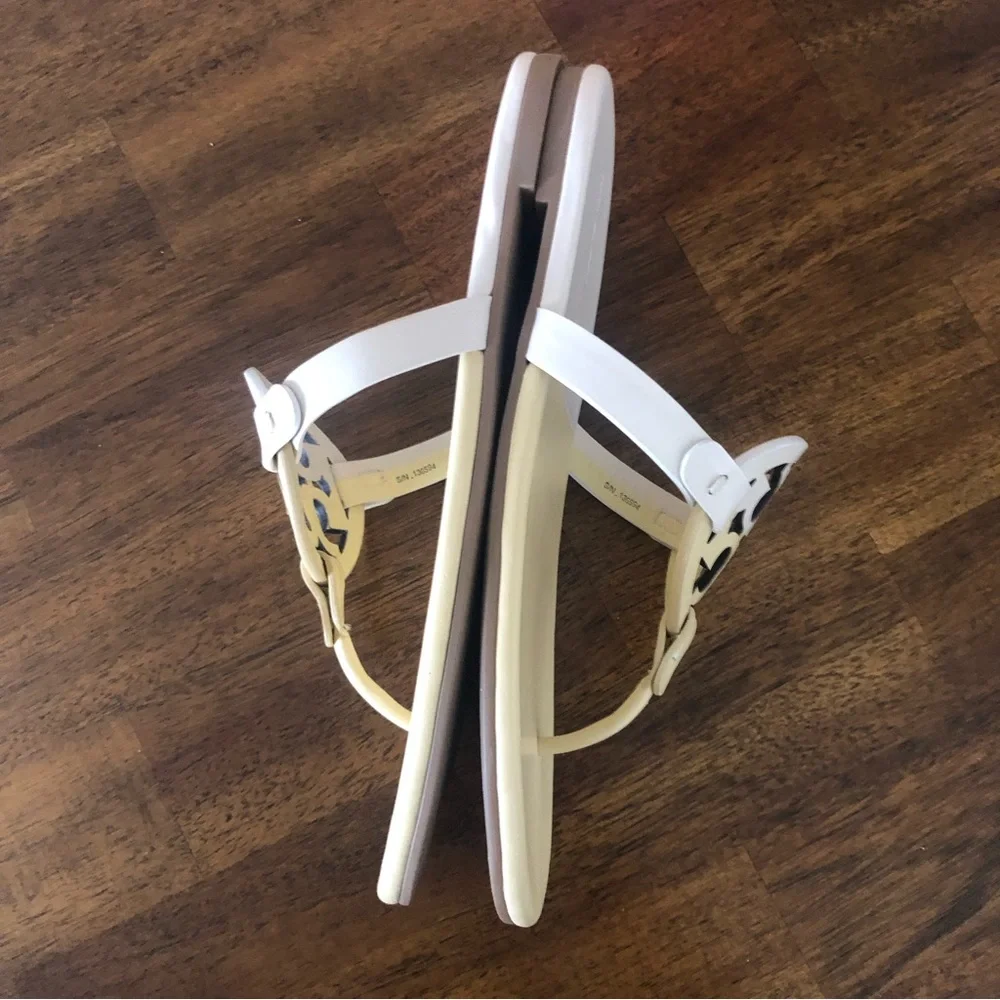 NIB $198 Tory Burch Miller Colorblock Sandals in SWEET CORN/NEW CREAM- size 9.5!